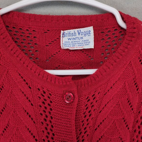 Vintage British Vogue Wintuk Red Cardigan Sweater, Acrylic Made in USA Women's S - Picture 2 of 6
